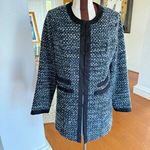 RACHEL ZOE Tweed Jacket Blue w/Contrast Trim and Hook and Eye Closures Womens 4